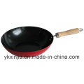 Utensílios de cozinha Wok de aço carbono antiaderente com madeira Handle Cookware